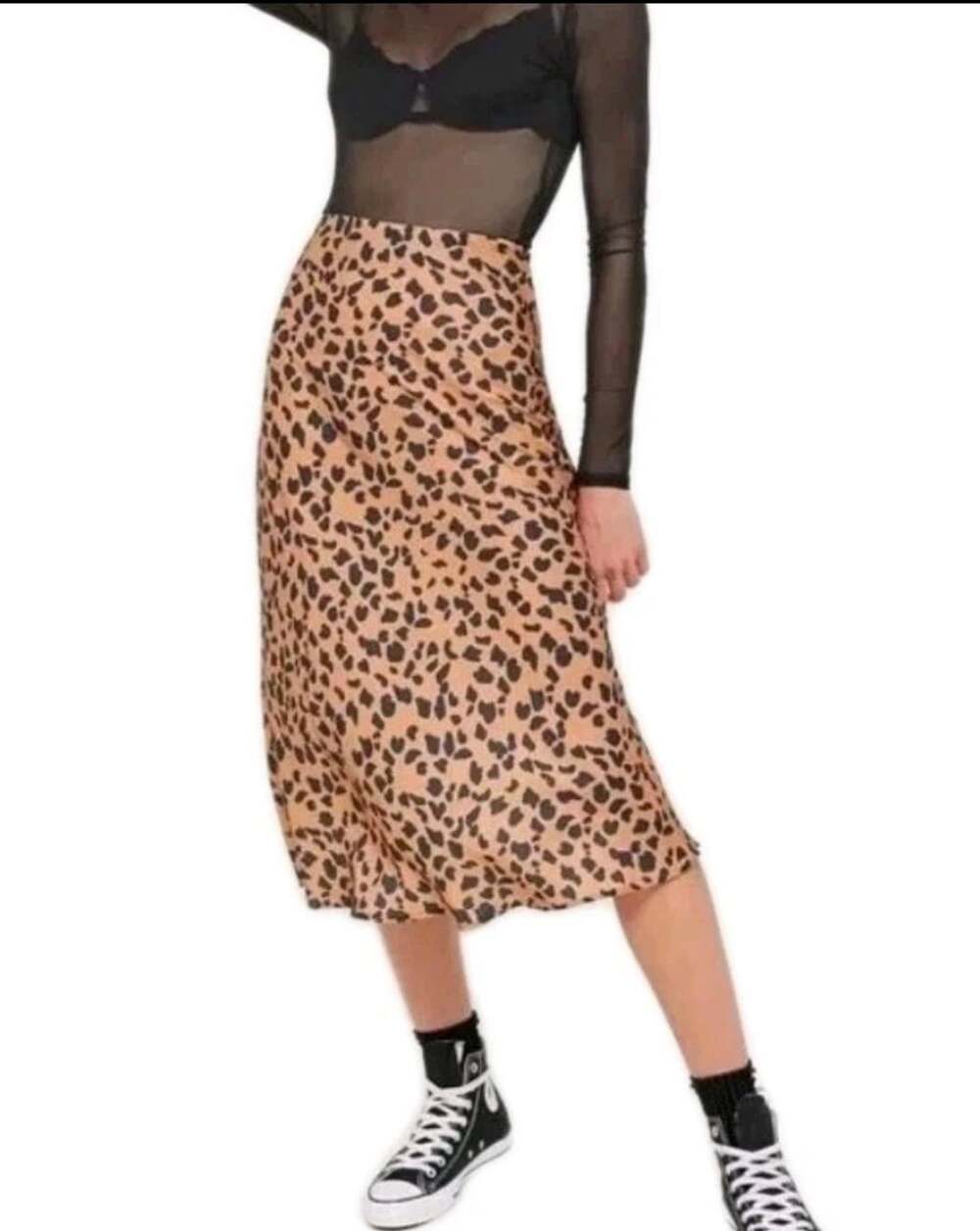 Urban Outfitters Leopard Midi Skirt Size M Satin Cheetah Print